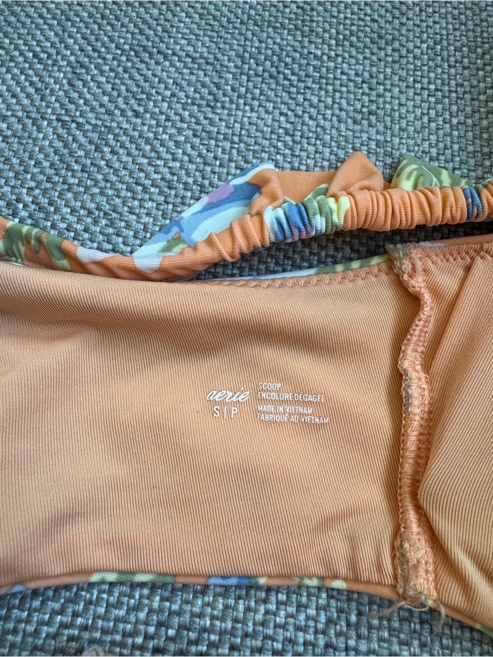 S Aerie Printed Ruffle Scoop Bikini Two Piece Matching Set Apricot Wash Swimsuit - Picture 6 of 12